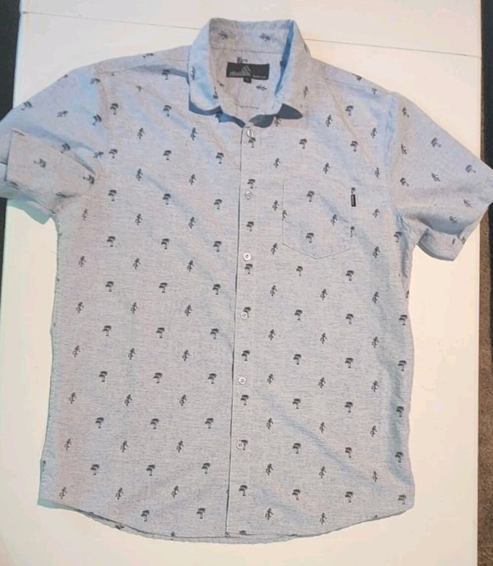 Molokai Surf Co. Palm Tree Hula Girl Button Down Mens Sz L